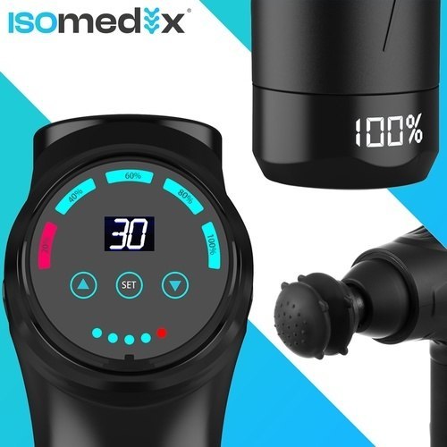 Masážní pistole ISOMEDIX 30 úrovní 12 nástavců masážní přístroj pouzdro černá 00026441